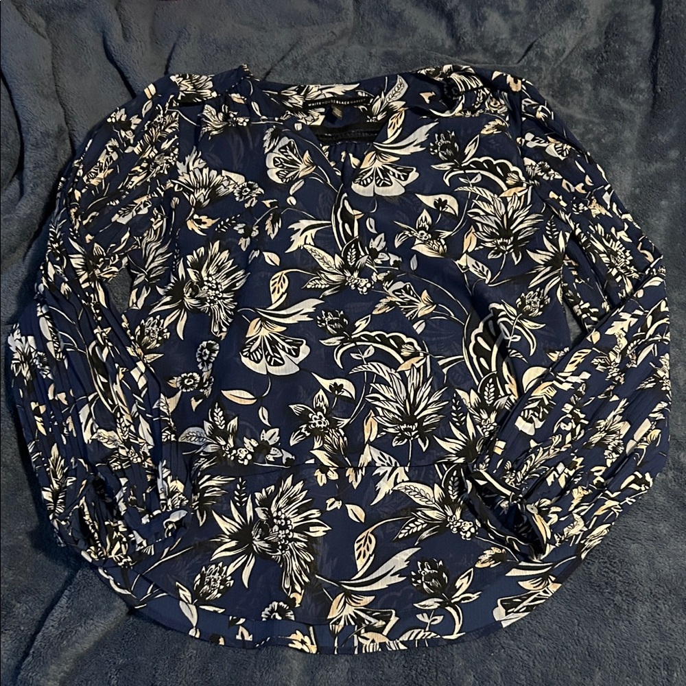 White House Black Market Navy Floral Blouse